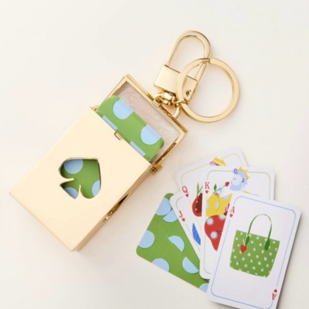 Kate Spade Gold Card Holder Keychain with Playing Cards
